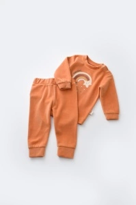 Set Curcubeu cu bluzita cu maneca lunga si pantaloni lungi din 80%bumbac organic si 20% poliester - Portocaliu, BabyCosy (Marime: 6-9 luni) - Img 2