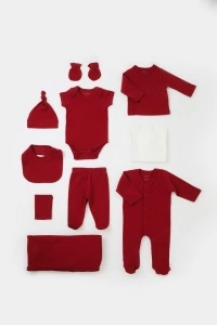 Set de 10 piese pentru nou nascut - 100% bumbac organic - Rosu, BabyCosy - Img 2