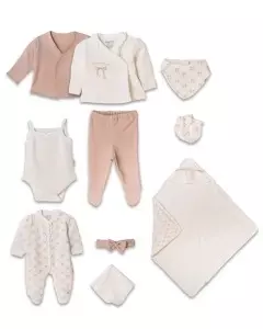 Set de 10 piese pentru nou nascut, Bow, powder, 100% bumbac organic, BabyCosy - Img 2