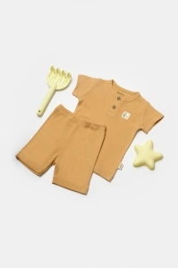 Set tricou cu pantaloni Bamboo, maro, BabyCosy, 50%bumbac+50% bambus (Marime: 6-9 luni)