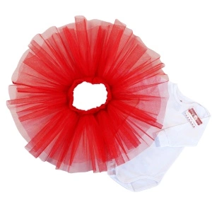 Compleu, fustita tip balerina + body cu maneca lunga si capse pe umar - Img 3