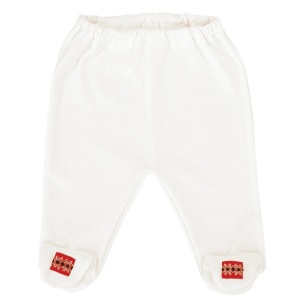 Compleu național, body pieptar + pantalon cu botoșel + căciuliță (Bumbac 100%, gros)crem - Img 3