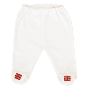 Compleu național, body pieptar + pantalon cu botoșel + căciuliță (Bumbac 100%, gros)crem - Img 3