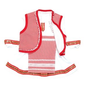 Compleu national fete, 0-7ani/rochie cu vesta si fota (Bumbac 100%)