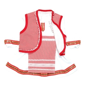 Compleu national fete, 0-7ani/rochie cu vesta si fota (Bumbac 100%)