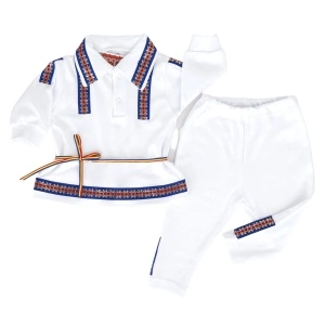 Costum traditional din 2 piese - alb (Bumbac 100%, superior, pieptanat)