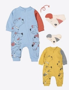 Salopeta cu baveta pentru bebelusi Dogs, Tongs baby (Culoare: Albastru, Marime: 0-3 Luni) - Img 2