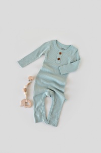 Salopeta cu maneca lunga si pantaloni lungi din bumbac organic si modal - Mint BabyCosy (Marime: 18-24 Luni) - Img 1