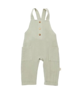 Salopeta de vara cu buzunare din muselina, BabyCosy, 100% bumbac organic, verde (Marime: 6-9 luni)