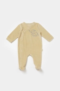 Salopeta Elefant cu maneca lunga si botosei din 80%bumbac organic si 20% poliester - Stone, BabyCosy (Marime: 6-9 luni) - Img 3