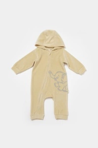 Salopeta Elefant cu maneca lunga si gluga din 80%bumbac organic si 20% poliester - Stone, BabyCosy (Marime: 3-6 Luni) - Img 2