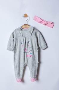 Salopeta pentru bebelusi cu bentita Sweets, Tongs baby (Culoare: Gri, Marime: 6-9 luni) - Img 1