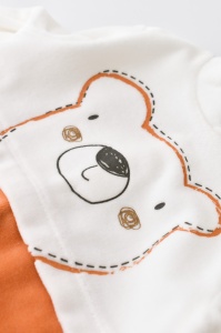 Salopeta Ursulet cu maneca lunga si botosei din 80%bumbac organic si 20% poliester - Portocaliu, BabyCosy (Marime: 3-6 Luni) - Img 3