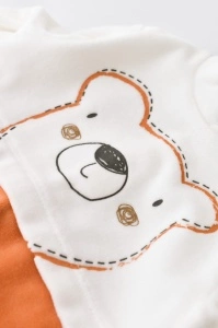 Salopeta Ursulet cu maneca lunga si botosei din 80%bumbac organic si 20% poliester - Portocaliu, BabyCosy (Marime: 3-6 Luni) - Img 3