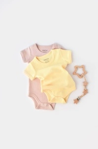 Set 2 body-uri bebe unisex -100% bumbac organic - Galben/Roz, BabyCosy (Marime: 3-6 Luni)
