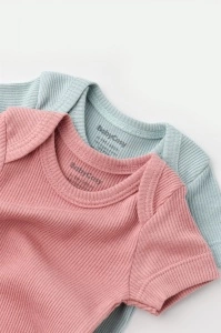 Set 2 body-uri bebe unisex din bumbac organic si modal - Mint/Rose, BabyCosy (Marime: 18-24 Luni) - Img 3