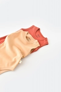 Set 2 body-uri fara maneci bebe unisex -100% bumbac organic - Mustar/ Scortisoara, BabyCosy (Marime: 9-12 luni) - Img 2