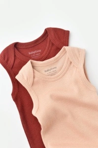 Set 2 body-uri fara maneci bebe unisex din bumbac organic si modal - Caramiziu/Somon, BabyCosy (Marime: 9-12 luni) - Img 2