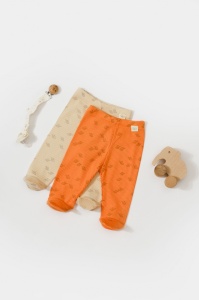 Set 2 pantalonasi cu botosei Printed, BabyCosy, 50% modal+50% bumbac, Stone/Apricot (Marime: 3-6 Luni) - Img 2