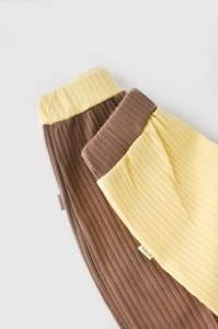 Set 2 pantaloni Ribana Bebe Unisex din bumbac organic si 5%elastan - Vanilie/Maro BabyCosy (Marime: 3-6 Luni) - Img 2