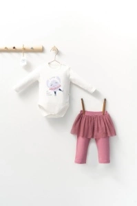 Set 2 piese cu body si pantalonasi cu tulle pentru fetite Monster, Tongs baby (Culoare: Roz, Marime: 18-24 Luni)
