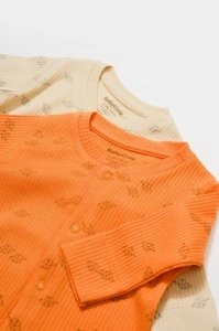 Set 2 salopete lungi Printed, BabyCosy, 50% modal+50% bumbac, Stone/Apricot (Marime: 6-9 luni) - Img 3