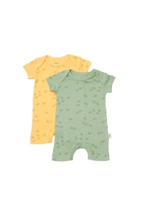 Set 2 salopete scurte Printed, BabyCosy, 50% modal+50% bumbac, Lamaie/Verde (Marime: 3-6 Luni) - Img 1