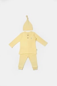Set 3 piese:bluza, pantaloni si caciulita Bamboo, galben, BabyCosy, 50% bumbac+50%bambus (Marime: 12-18 Luni) - Img 2