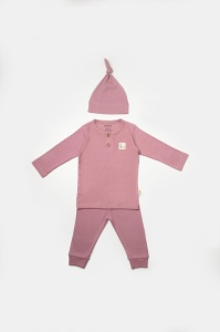 Set 3 piese:bluza, pantaloni si caciulita Bamboo, roz inchis, BabyCosy, 50% bumbac+50%bambus (Marime: 12-18 Luni) - Img 2