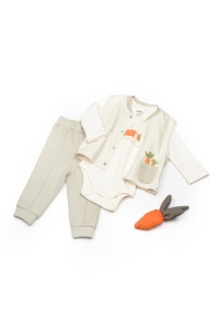 Set 3 piese: body, pantalon si vesta Rabbit, 100% bumbac organic, BabyCosy (Marime: 9-12 luni)