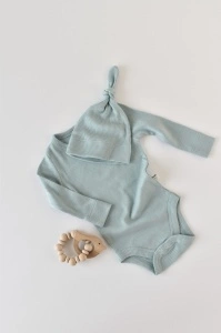 Set 4 piese: bluza, pantaloni, caciulita si manusi din bumbac organic si modal - Mint, BabyCosy (Marime: 6-9 luni) - Img 3