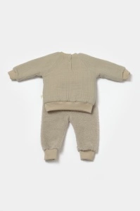 Set bluza cu buzunar si pantaloni Ursulet, Winter muselin, 100% bumbac dublat - Verde, BabyCosy (Marime: 18-24 Luni) - Img 3