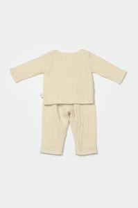 Set bluza cu nasturi si pantaloni , Winter muselin, 100% bumbac - Stone, BabyCosy (Marime: 9-12 luni) - Img 3
