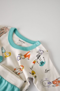 Set bluzita cu maneca lunga si pantaloni lungi, 100% bumbac organic, BabyCosy, Verde (Marime: 6-9 luni) - Img 3