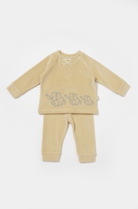 Set bluzita si pantaloni Elefant, 80%bumbac organic si 20% poliester - Stone, BabyCosy (Marime: 9-12 luni) - Img 2