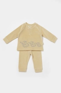 Set bluzita si pantaloni Elefant, 80%bumbac organic si 20% poliester - Stone, BabyCosy (Marime: 9-12 luni) - Img 2
