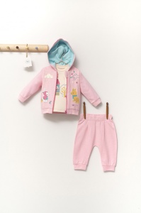 Set de 3 piese de trening Scufita rosie pentru bebelusi, Tongs baby (Marime: 9-12 luni, Culoare: Corai) - Img 2