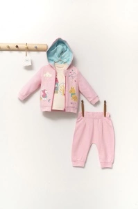 Set de 3 piese de trening Scufita rosie pentru bebelusi, Tongs baby (Marime: 9-12 luni, Culoare: Corai) - Img 2
