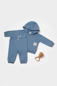 Set hanorac cu gluga si pantaloni, Two thread, 100%bumbac organic - Indigo, BabyCosy (Marime: 9-12 luni) - Img 1