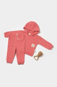 Set hanorac cu gluga si pantaloni, Two thread, 100%bumbac organic - Rose, BabyCosy (Marime: 12-18 Luni) - Img 1