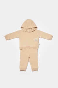 Set hanorac cu gluga si pantaloni, Two thread, 100%bumbac organic - Stone, BabyCosy (Marime: 12-18 Luni) - Img 3