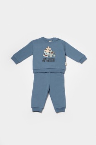 Set hanorac si pantaloni, Two thread, 100%bumbac organic - Indigo, BabyCosy (Marime: 9-12 luni) - Img 2