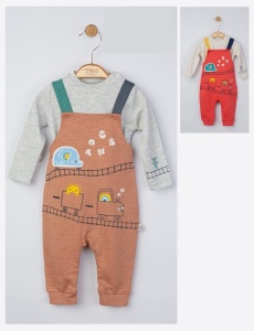 Set salopeta cu bluzita pentru bebelusi Choo Choo, Tongs baby (Culoare: Maro, Marime: 3-6 Luni) - Img 2