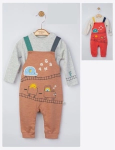 Set salopeta cu bluzita pentru bebelusi Choo Choo, Tongs baby (Culoare: Maro, Marime: 3-6 Luni) - Img 2