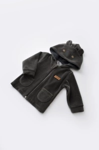 Set Ursulet cu bluzita cu fermoar si gluga si pantaloni lungi din 80%bumbac organic si 20% poliester - Antracit, BabyCosy (Marime: 9-12 luni) - Img 3
