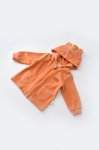 Set Ursulet cu bluzita cu fermoar si gluga si pantaloni lungi din 80%bumbac organic si 20% poliester - Portocaliu, BabyCosy (Marime: 18-24 Luni) - Img 3