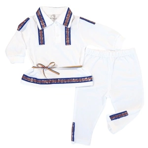Costum național din 2 piese - Alb (Bumbac 100%,semisubtire)pique - Img 3