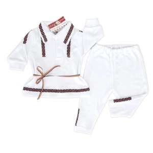 Costum traditional din 2 piese - alb (Bumbac 100%, superior, pieptanat)
