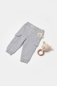 Pantaloni cu buzunare laterale, Two thread, 100%bumbac organic - Gri, BabyCosy (Marime: 18-24 Luni)
