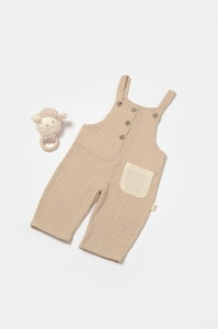 Salopeta cu bretele si buzunar, 100% bumbac - Apricot, BabyCosy (Marime: 3-6 Luni) - Img 1